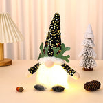 Light - Up Christmas Gnome Plush Doll with Sequin Hat & Antlers - Festive LED Tabletop Decoration(gold)