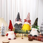 Light - Up Christmas Gnome Plush Doll with Sequin Hat & Antlers - Festive LED Tabletop Decoration(gold)