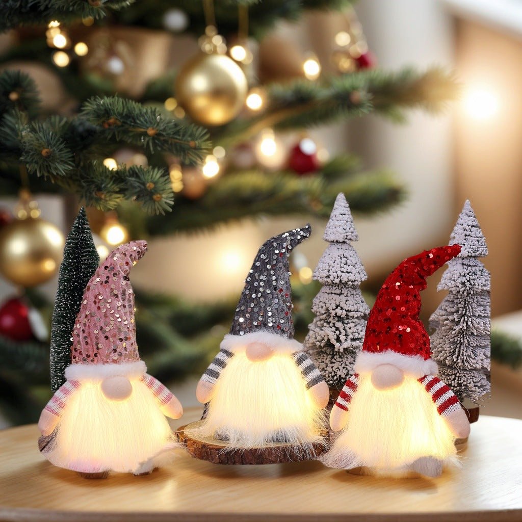2 Pcs Pink Charming Light - Up Christmas Gnome - Festive Nordic Plush Holiday Decoration