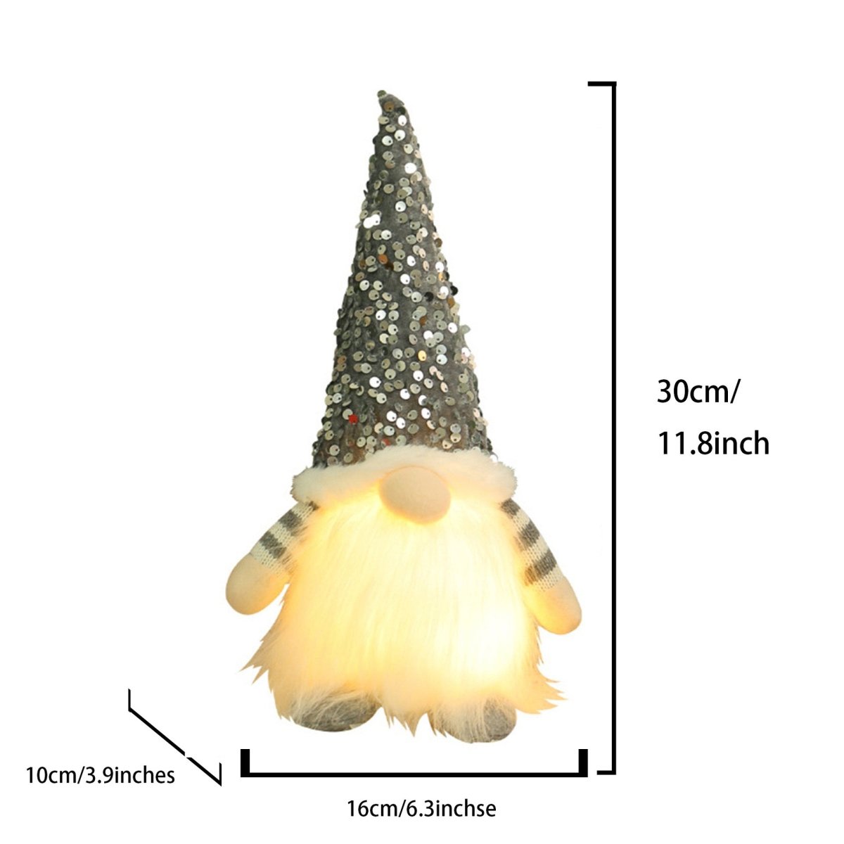 2 Pcs Grey Charming Light - Up Christmas Gnome - Festive Nordic Plush Holiday Decoration