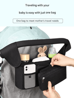 Pink Universal Stroller Organiser Caddy with Insulated Cup Holders and Detachable Wristlet