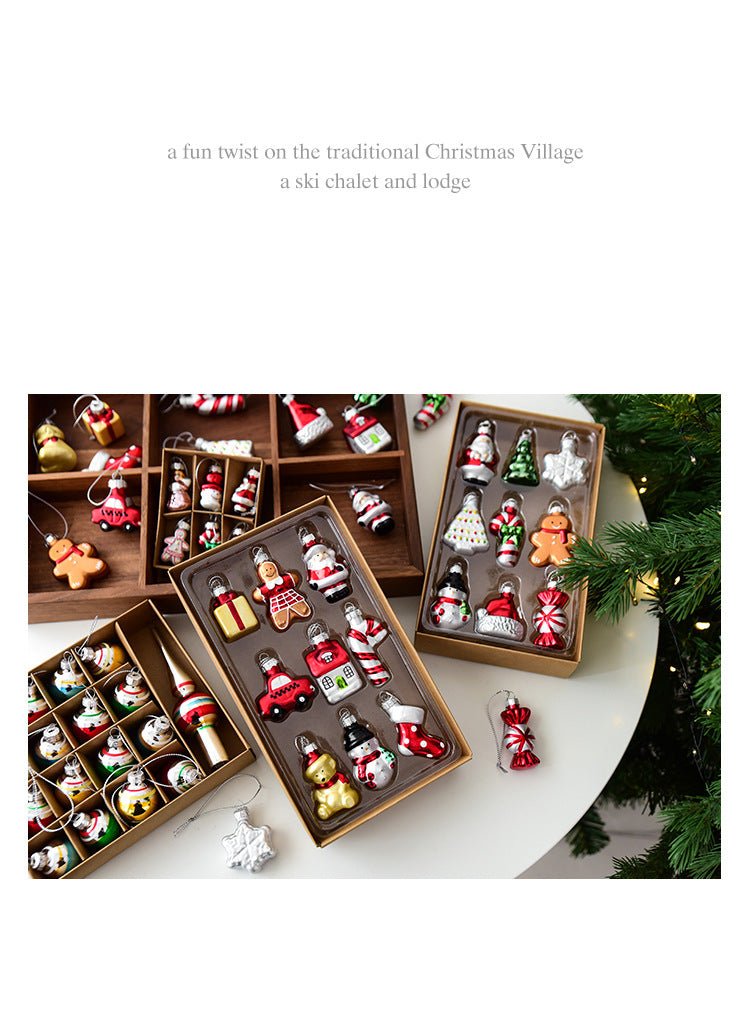 Colorful Retro Striped Glass Ornament Set with Mini Tree Topper - 17pc Vintage Holiday Collection