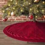 Festive Knit Christmas Tree Skirt - Acrylic Red Tree Mat with Pom - Poms 122cm