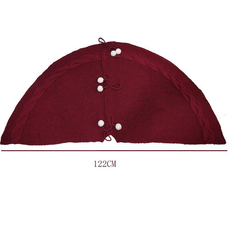 Festive Knit Christmas Tree Skirt - Acrylic Red Tree Mat with Pom - Poms 122cm