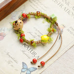 3 - PCS Fresh & Whimsical Christmas Ceramic Braided Bracelet - Cartoon Animal Hand Rope, Artistic Hand Jewelry