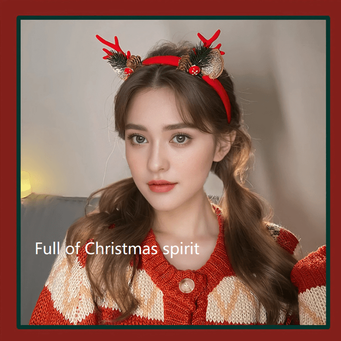 Two - tone Pom - pom Enchanting 5 - Piece Christmas Antler Headband Set - Festive Brown Reindeer Hair Accessories for Holiday Gifts