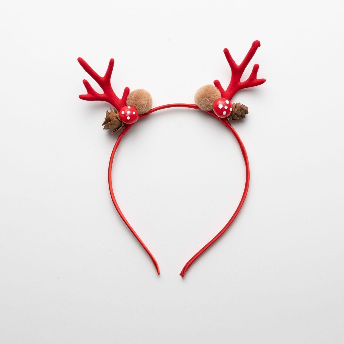 Mushroom Pinecone Enchanting 5 - Piece Christmas Antler Headband Set - Festive Brown Reindeer Hair Accessories for Holiday Gifts