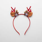 Golden Ball Snowflake Enchanting 5 - Piece Christmas Antler Headband Set - Festive Brown Reindeer Hair Accessories for Holiday Gifts