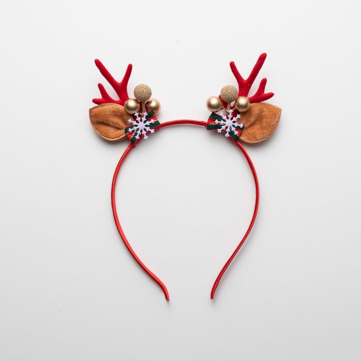 Golden Ball Snowflake Enchanting 5 - Piece Christmas Antler Headband Set - Festive Brown Reindeer Hair Accessories for Holiday Gifts