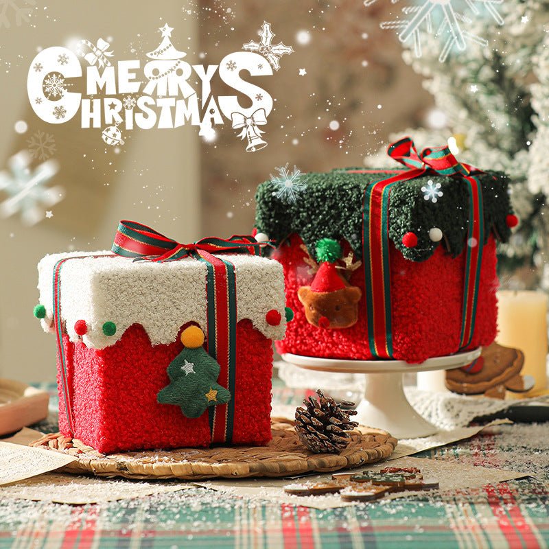 Green White Butterfly Knot Style Premium 2 - Piece Christmas Apple Gift Box Set - High - End Thick Flannel Festive Candy & Present Boxes