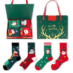 Festive 4 - Pair Christmas Sock Gift Box Set - European & American Santa & Snowman Cartoon Cotton Socks