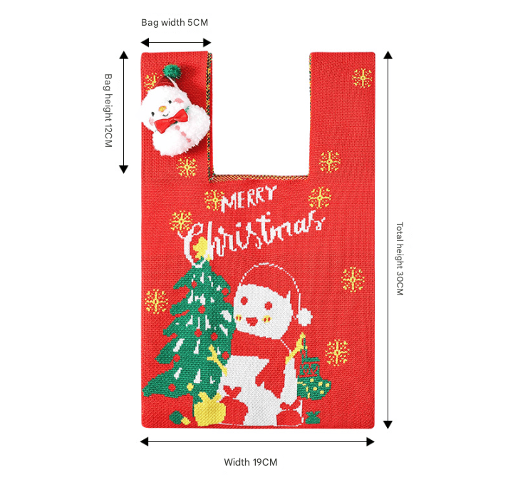 Festive 4 - Piece Christmas Gift Bag Set - Adorable Knitted Holiday Treat & Present Pouches