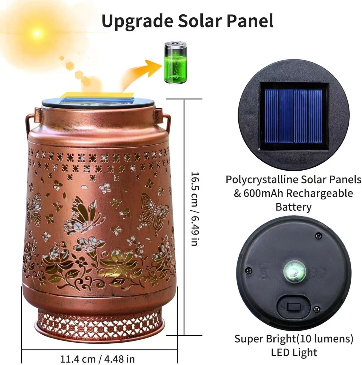 Decorative Solar Butterfly Hanging Lantern(11x11x17CM) - Waterproof Metal Hollow - Carved Outdoor Garden Projection Light for Garden and Patio