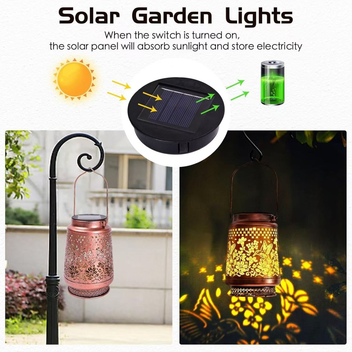 2 - Pack Decorative Solar Butterfly Hanging Lantern(11x11x17CM) - Waterproof Metal Hollow - Carved Outdoor Garden Projection Light for Garden and Patio