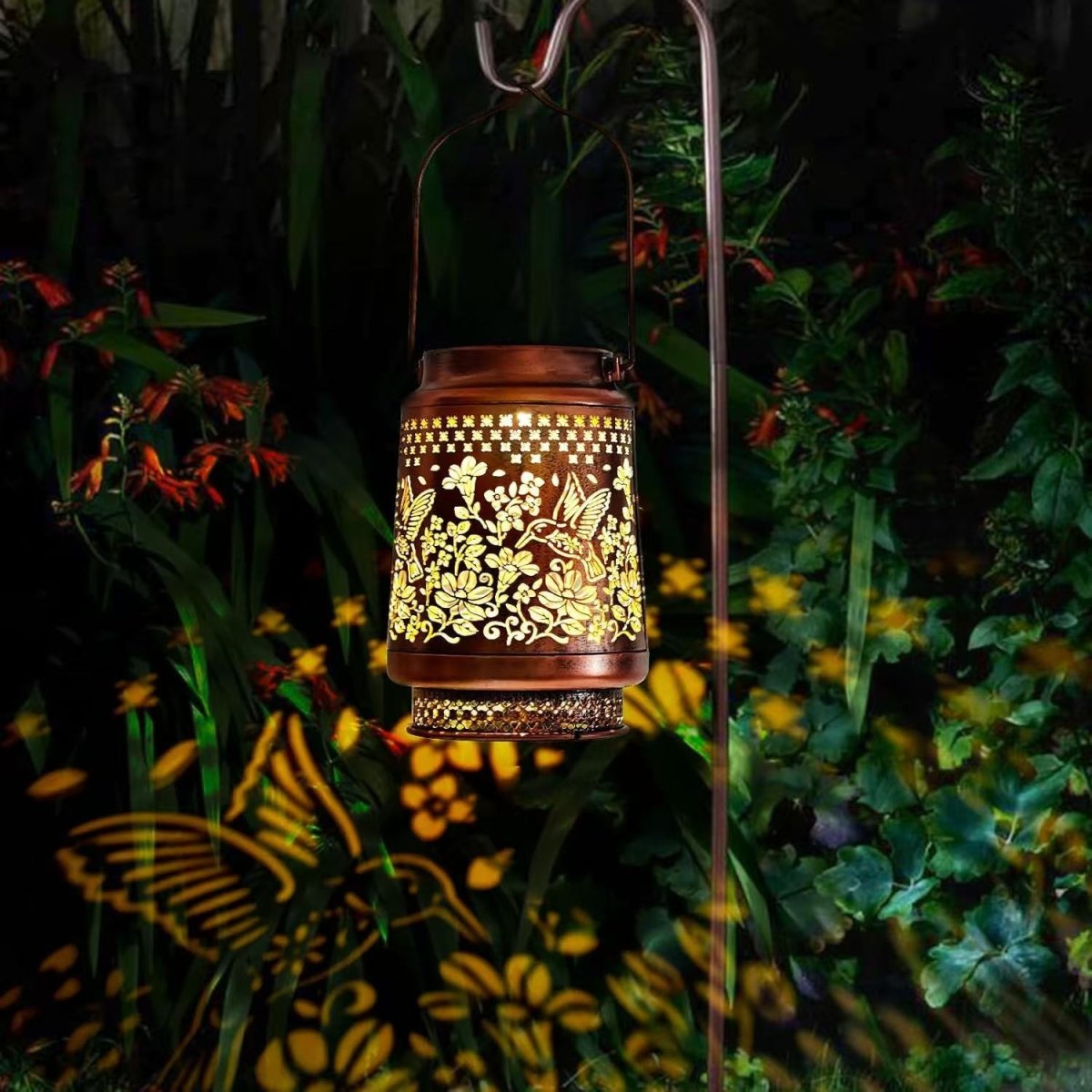 2 - Pack Decorative Solar Butterfly Hanging Lantern(11x11x17CM) - Waterproof Metal Hollow - Carved Outdoor Garden Projection Light for Garden and Patio