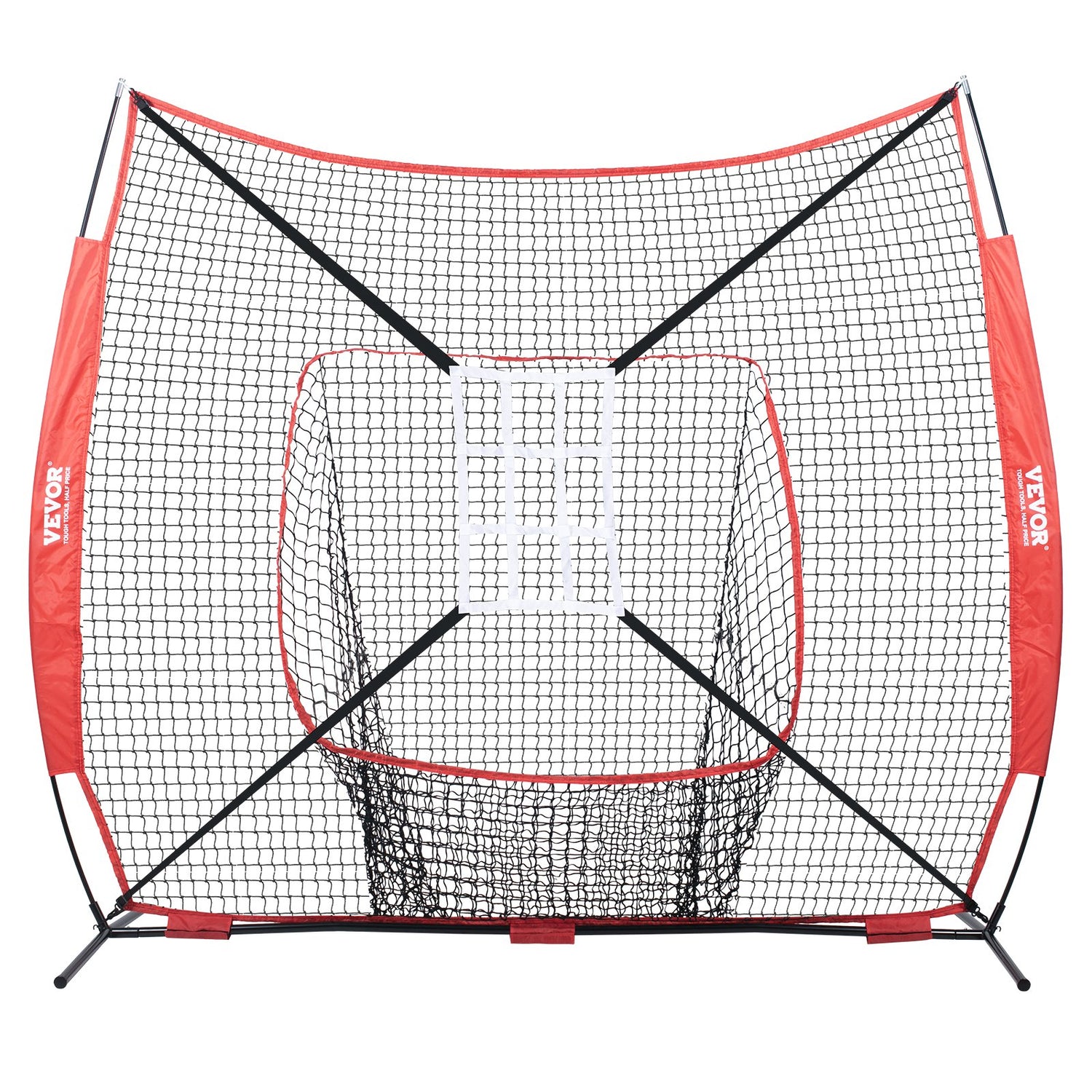 VEVOR 7x7 Baseball Softball Practice Net, Portable Baseball Training Net for Hitting Catching Pitching, Backstop Baseball Equipment with Bow Frame, Carry Bag, Strike Zone, Ball, Tee, Ball Collector