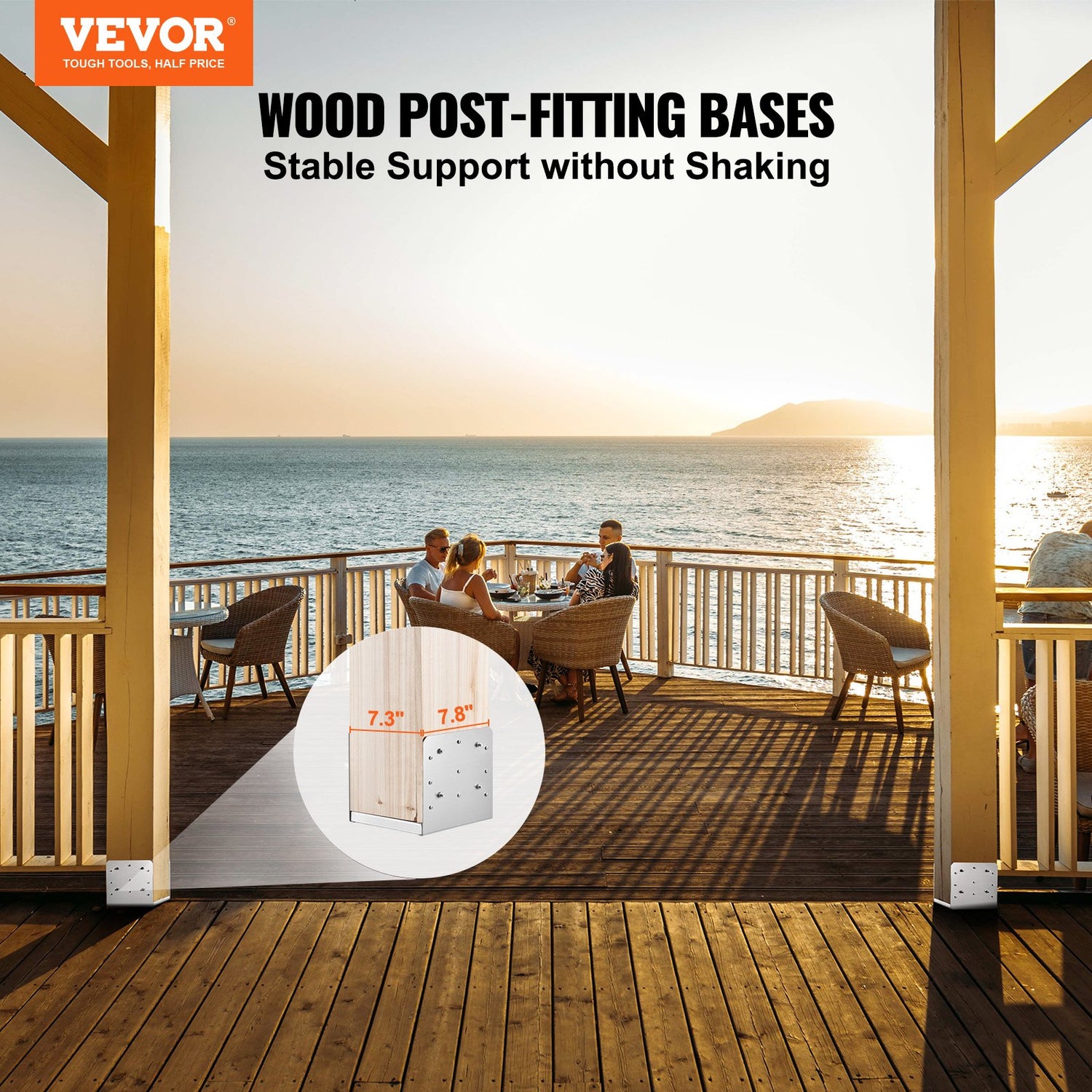 VEVOR 203.2x203.2mm Post Base, 1Pcs Stainless Steel Adjustable Post Anchor Bracket(Internal 198 x 185), Adjustable Post Base for Pavilion Deck Porch Handrail Railing Support Decorative Anchor Plate