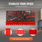 VEVOR Wall Mounted Storage Bins, 30-Bin Parts Rack Organizer Garage Plastic Shop Tool with Wall Panels/Tool Holders/Hooks, Tool Organizer for Nuts, Bolts, Screws, Nails, Beads, Buttons, Black and Red