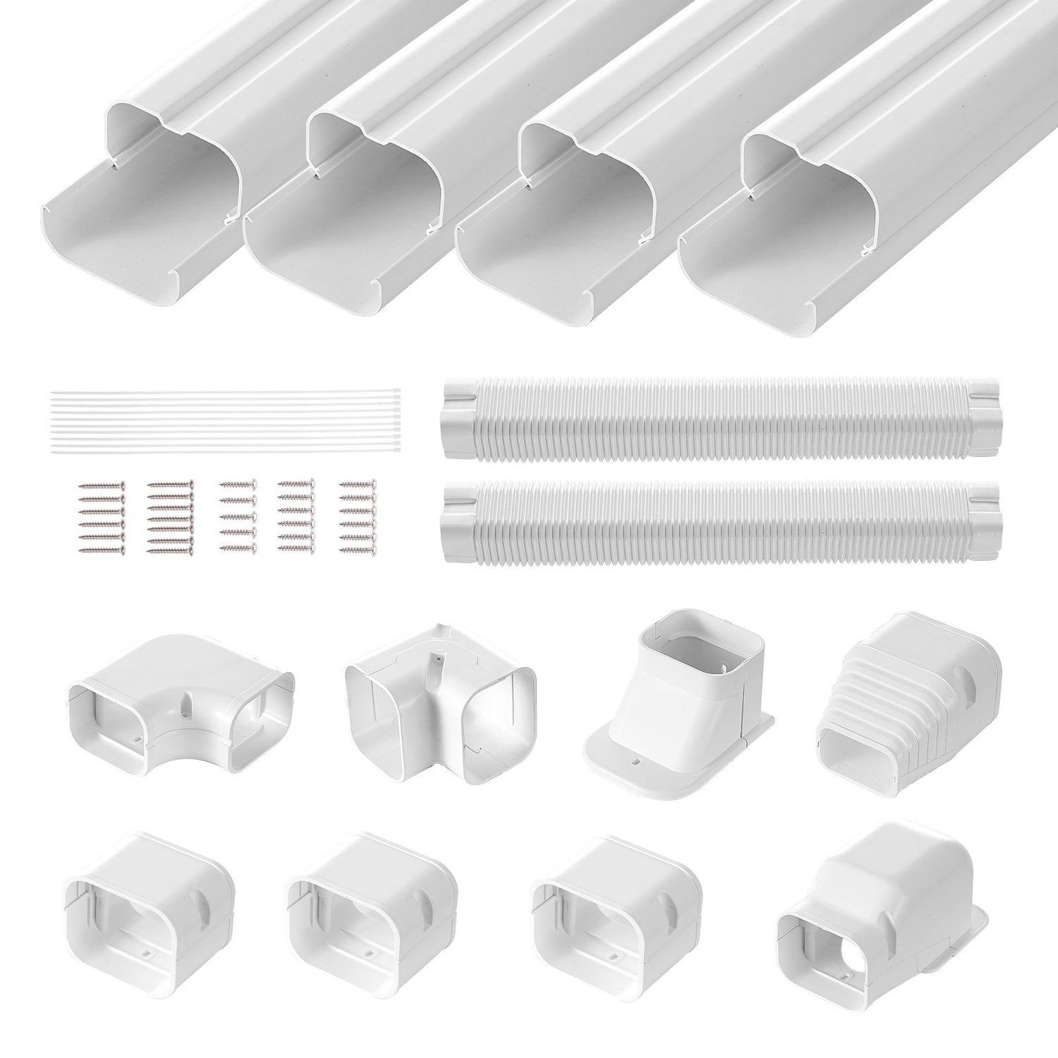 VEVOR Mini Split Line Set Cover 76.2mm W 5350mm L, PVC Decorative Pipe Line Cover For Air Conditioner with 4 Straight Ducts & Full Components Easy to Install, Paintable for Heat Pumps, White