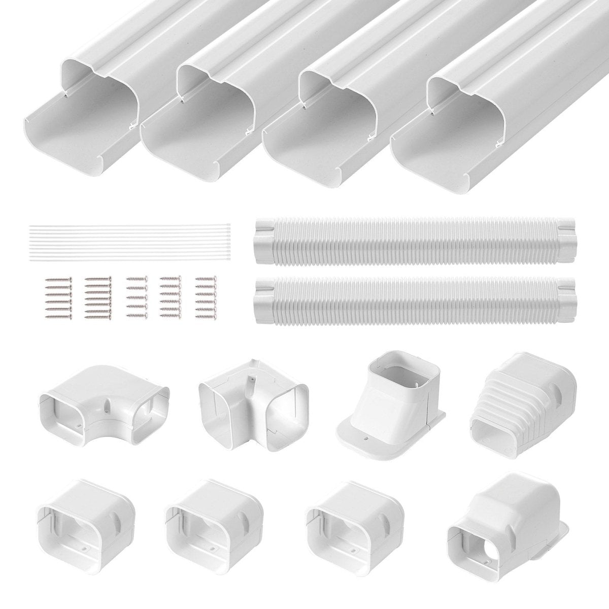 VEVOR Mini Split Line Set Cover 76.2mm W 5350mm L, PVC Decorative Pipe Line Cover For Air Conditioner with 4 Straight Ducts & Full Components Easy to Install, Paintable for Heat Pumps, White