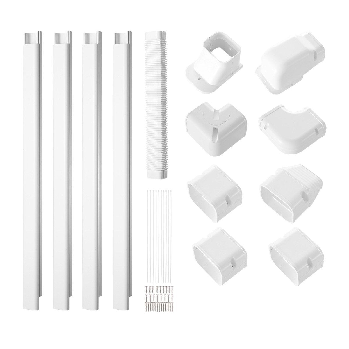 VEVOR Mini Split Line Set Cover 76.2mm W 5350mm L, PVC Decorative Pipe Line Cover For Air Conditioner with 4 Straight Ducts & Full Components Easy to Install, Paintable for Heat Pumps, White