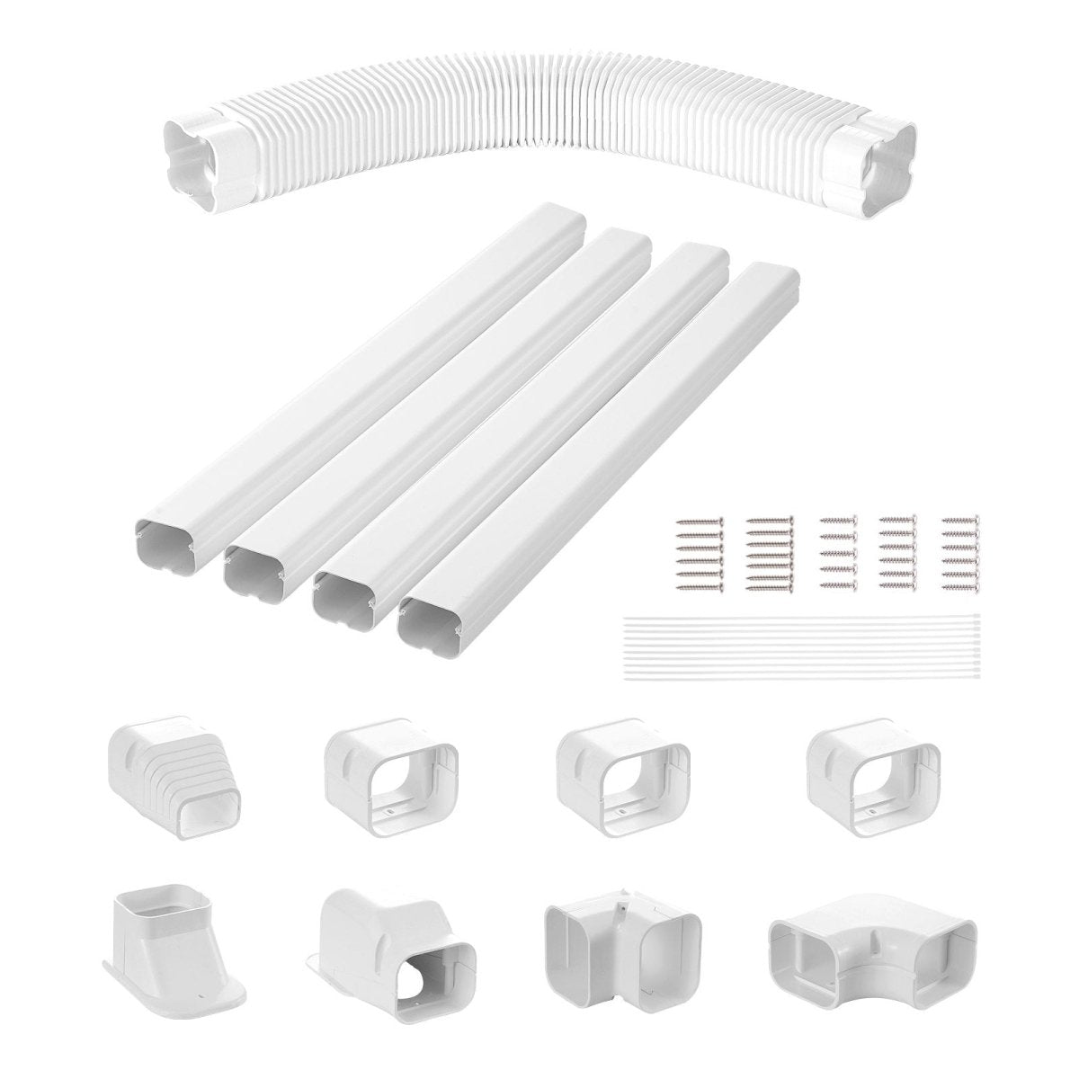 VEVOR Mini Split Line Set Cover 76.2mm W 5350mm L, PVC Decorative Pipe Line Cover For Air Conditioner with 4 Straight Ducts & Full Components Easy to Install, Paintable for Heat Pumps, White