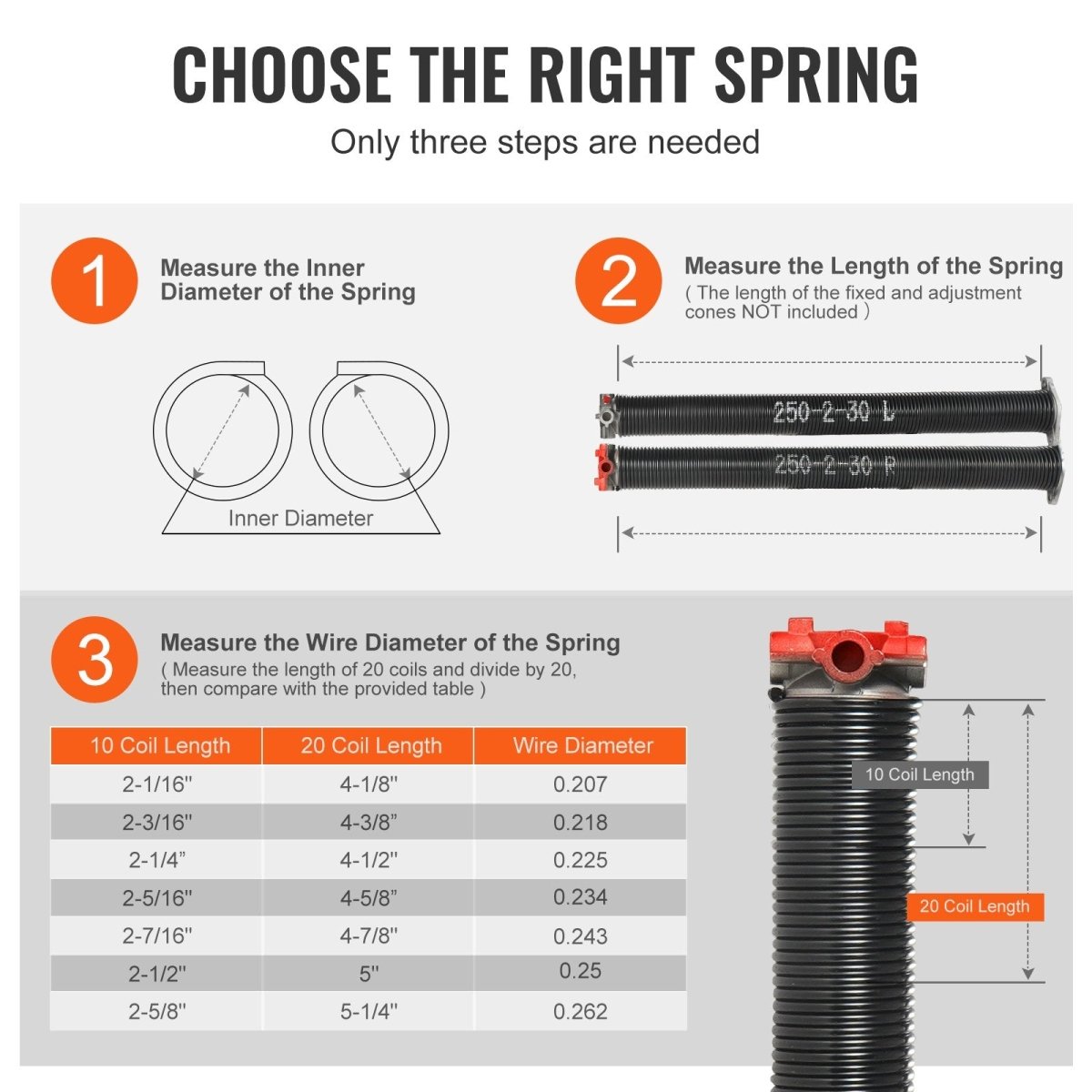 VEVOR Garage Door Torsion Springs, 16000 Cycles, Pair of 0.25 x 2 x 30inch, Garage Door Springs with Non - Slip Winding Bars, Mounting Tool and Gloves, Electrophoresis Coated, for Replacement