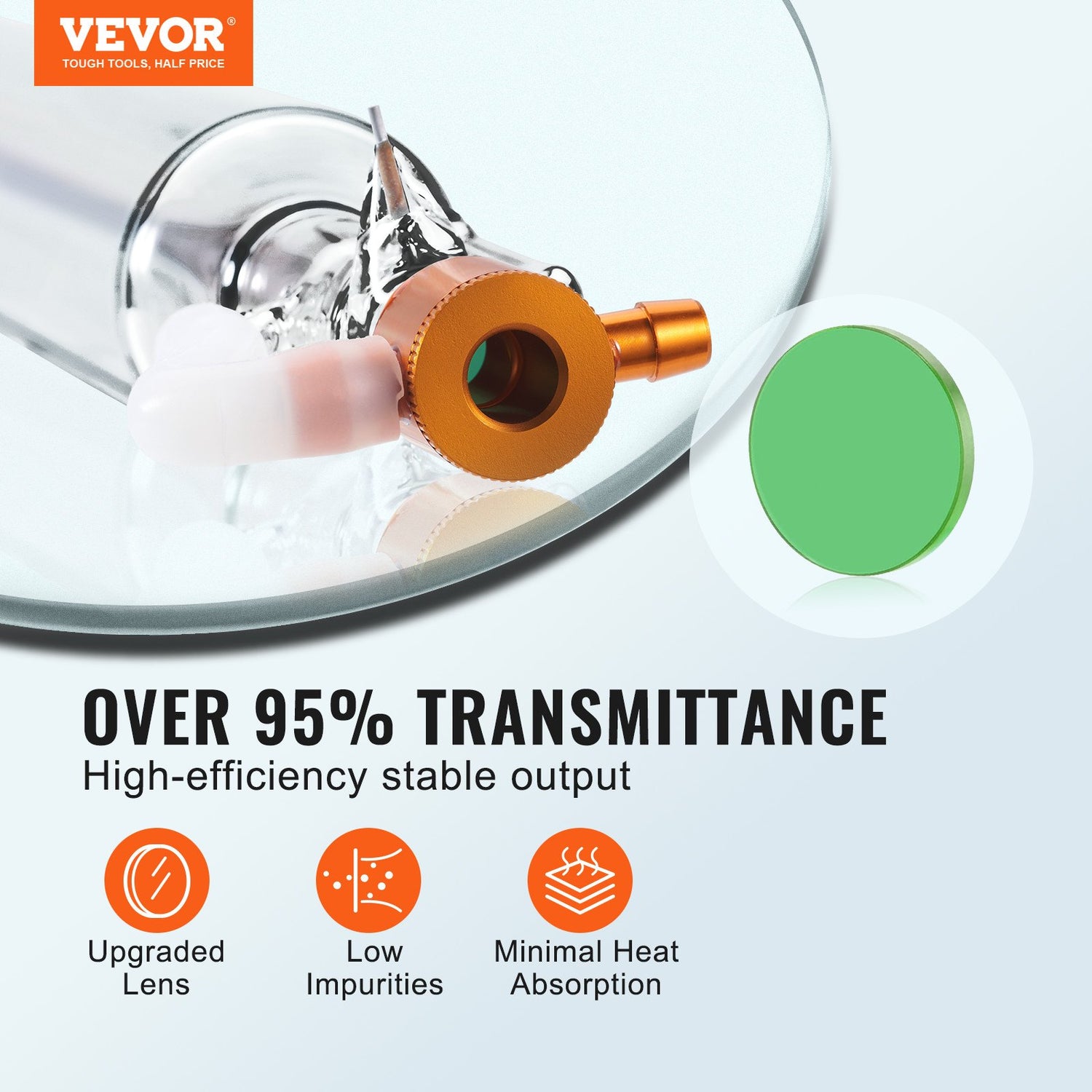 VEVOR Laser Tube, 40W CO2 Laser Tube for Laser Engraver and Cutter Machine, 720 mm Length, 50 mm Diameter, Glass Laser Cutting Tube with TEM00 Beam Mode, for Wood Acrylic Fabric Leather Bamboo