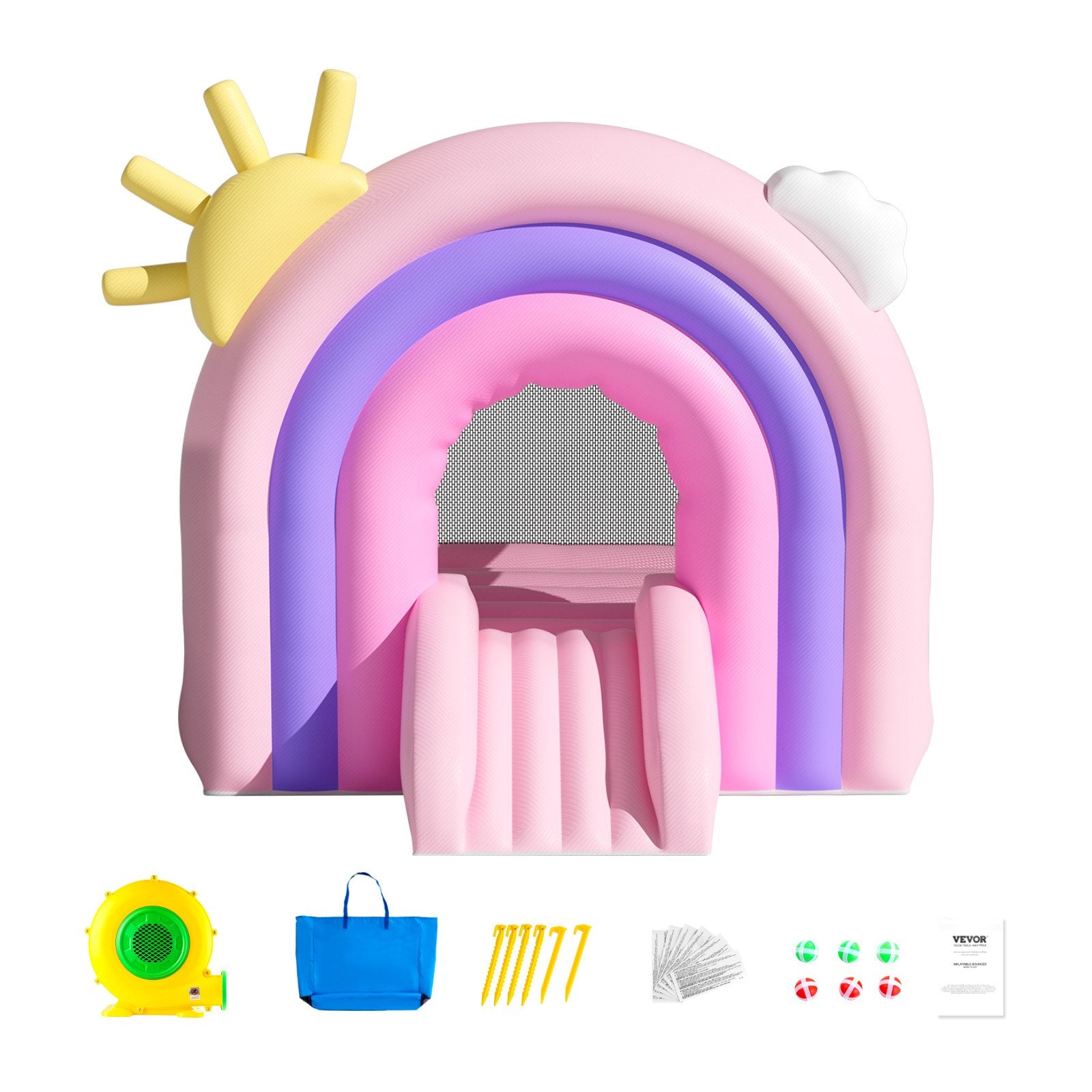 VEVOR Inflatable Bounce House, Indoor Outdoor Playhouse Trampoline, Kid Jumping Bouncer with Blower, Slide, Storage Bag, Family Backyard Bouncy Castle, for Girls Boys Ages 3_8 Years, 2.8x2.3x2.3m