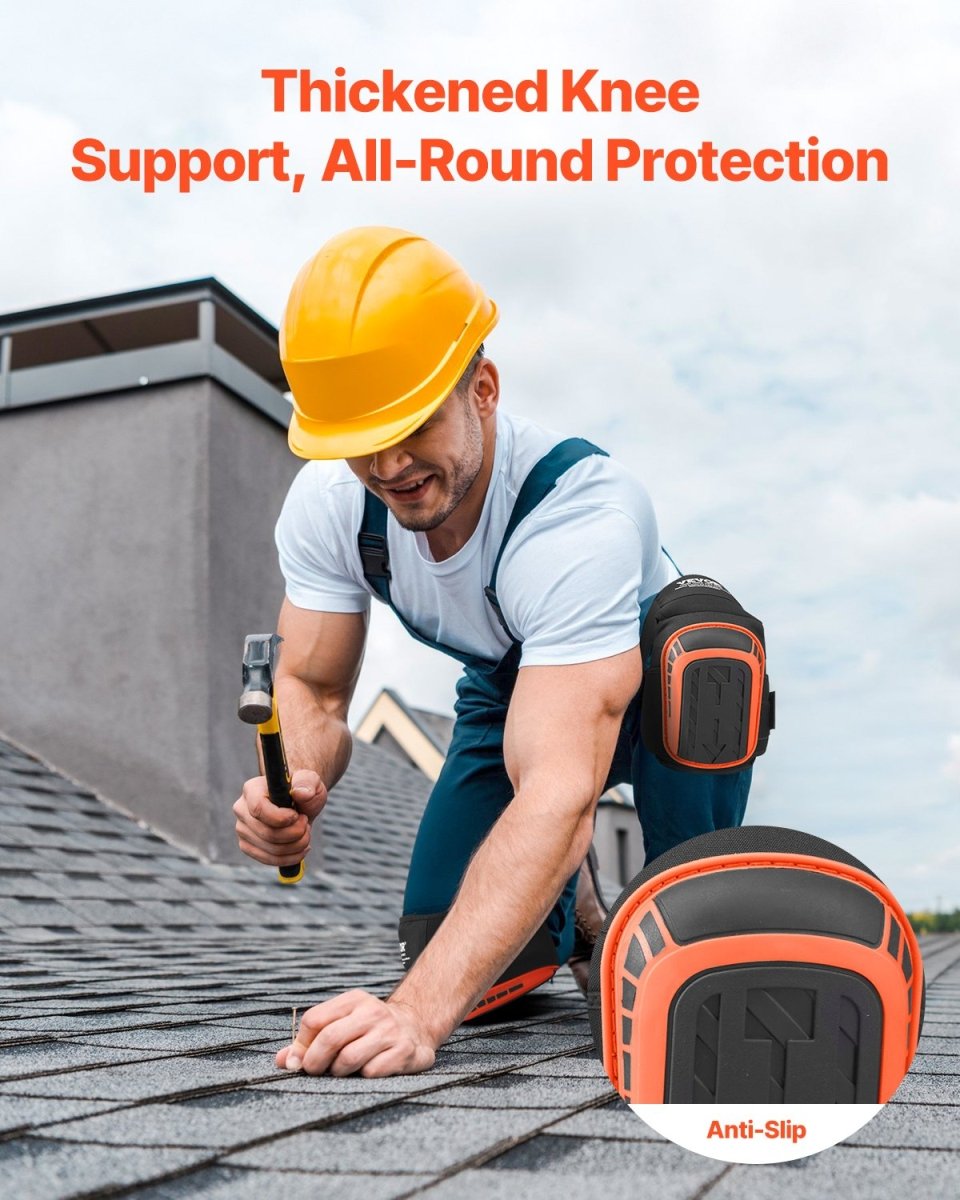 VEVOR Knee Pads for Work, Extended Heavy Duty Construction Knee Pads with 2 Extension Straps, Anti - slip Foam Gel Knee Pads, Men & Women, for Gardening Flooring Roofing and Cleaning, Black and Orange