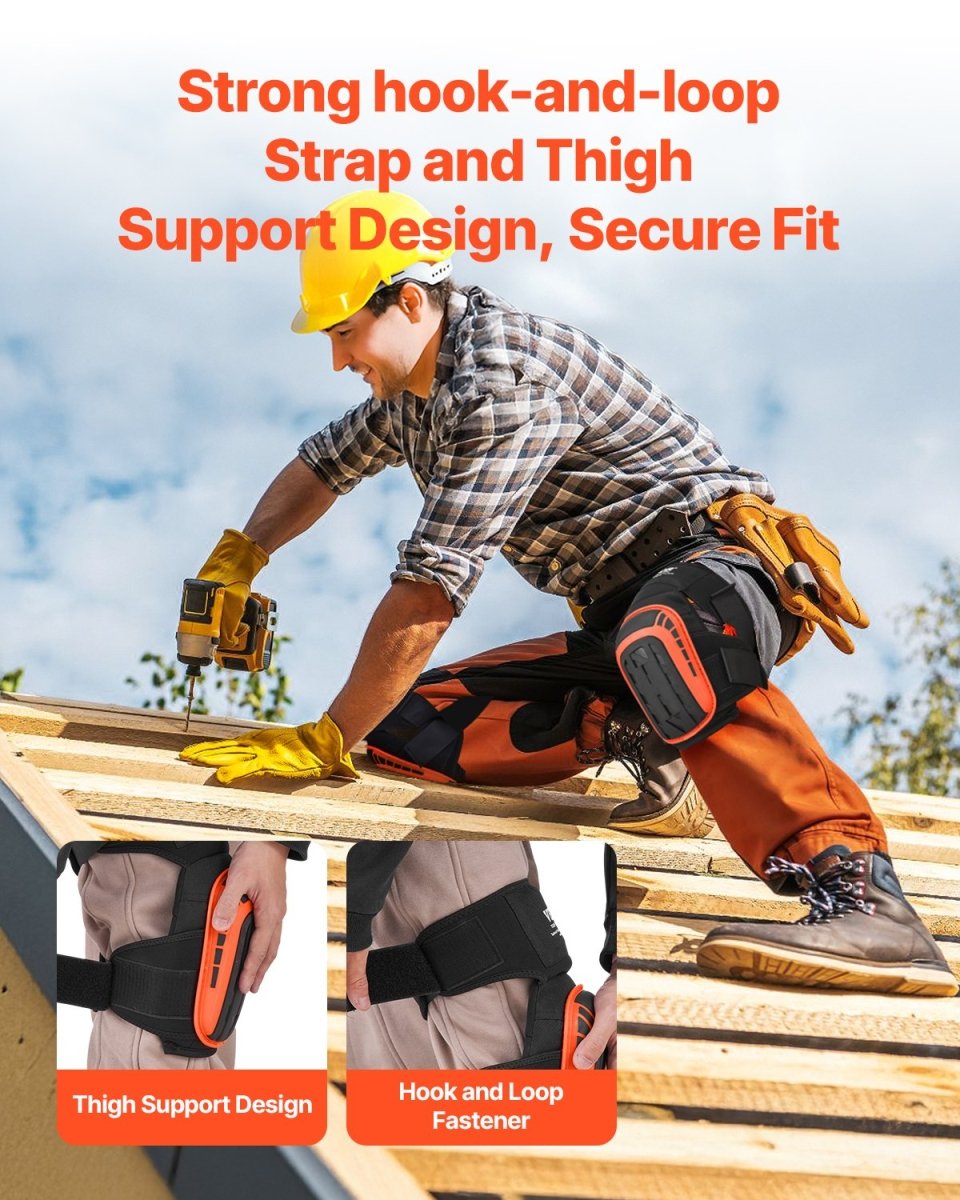 VEVOR Knee Pads for Work, Extended Heavy Duty Construction Knee Pads with 2 Extension Straps, Anti - slip Foam Gel Knee Pads, Men & Women, for Gardening Flooring Roofing and Cleaning, Black and Orange