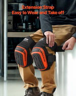 VEVOR Knee Pads for Work, Extended Heavy Duty Construction Knee Pads with 2 Extension Straps, Anti - slip Foam Gel Knee Pads, Men & Women, for Gardening Flooring Roofing and Cleaning, Black and Orange