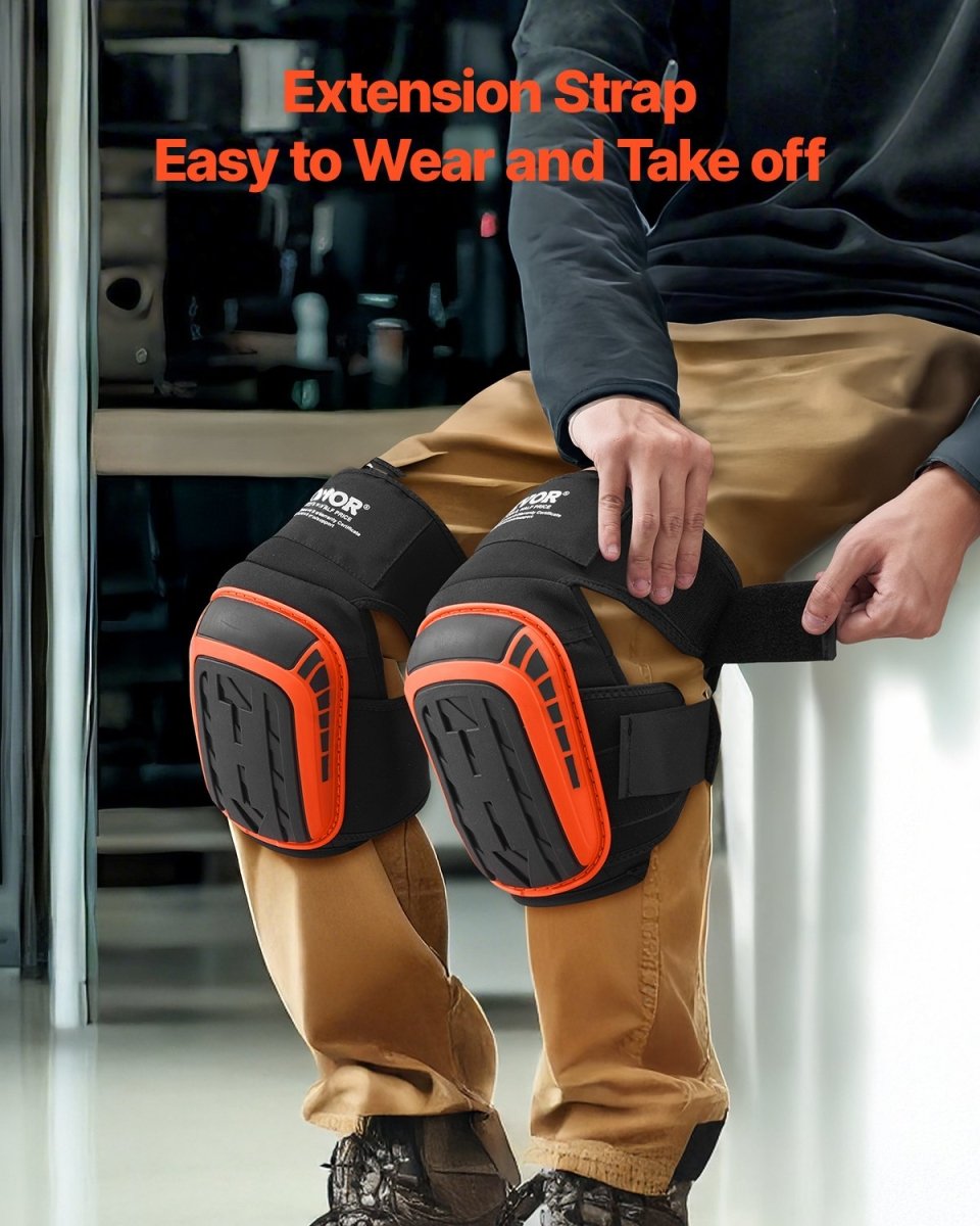 VEVOR Knee Pads for Work, Extended Heavy Duty Construction Knee Pads with 2 Extension Straps, Anti - slip Foam Gel Knee Pads, Men & Women, for Gardening Flooring Roofing and Cleaning, Black and Orange