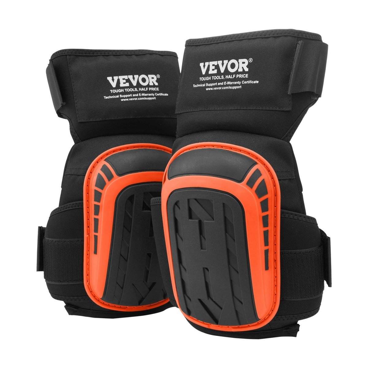 VEVOR Knee Pads for Work, Extended Heavy Duty Construction Knee Pads with 2 Extension Straps, Anti - slip Foam Gel Knee Pads, Men & Women, for Gardening Flooring Roofing and Cleaning, Black and Orange