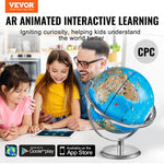 VEVOR Educational Globe for Kids, 254 mm, Interactive AR World Globe with AR Golden Globe APP LED Night Lighting Rotation, STEM Toy Gifts for Kids Compatible with Android or iOS Devices
