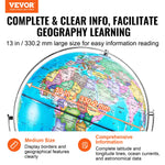 VEVOR Rotating World Globe with Stand, 330.2 mm, Educational Geographic Globe with Precise Time Zone ABS Material, Spinning Globe for Kids Children Learning Classroom Geography Education