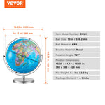 VEVOR Rotating World Globe with Stand, 330.2 mm, Educational Geographic Globe with Precise Time Zone ABS Material, Spinning Globe for Kids Children Learning Classroom Geography Education