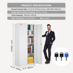 VEVOR Metal Storage Cabinet w/ 3 Keys Adjustable Shelves & Magnetic Door White