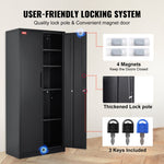VEVOR Metal Storage Cabinet with 2 Magnetic Doors and 4 Adjustable Shelves, 90 kg Capacity per Shelf, Locking Steel Storage Cabinet, 1.8 m Metal Cabinet with 3 Keys, for Office, Garage, Home, Black