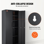 VEVOR Metal Storage Cabinet with 2 Magnetic Doors and 4 Adjustable Shelves, 90 kg Capacity per Shelf, Locking Steel Storage Cabinet, 1.8 m Metal Cabinet with 3 Keys, for Office, Garage, Home, Black