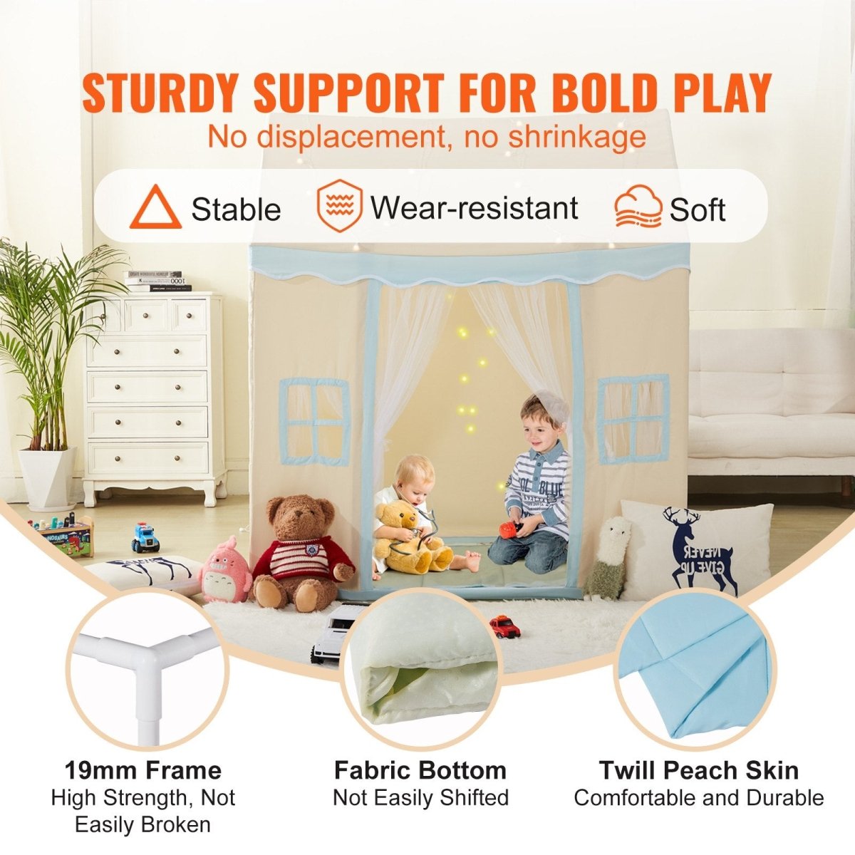 VEVOR Kids Play Tent, Kids Tent for Kids 1 - 5 Years Old, Toddler Tent with Mat and Tent Lamp, Tent for Kids with Windows for Indoor and Outdoor, Play House Castle Tent for Boys and Girls, Beige