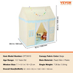 VEVOR Kids Play Tent, Kids Tent for Kids 1 - 5 Years Old, Toddler Tent with Mat and Tent Lamp, Tent for Kids with Windows for Indoor and Outdoor, Play House Castle Tent for Boys and Girls, Beige