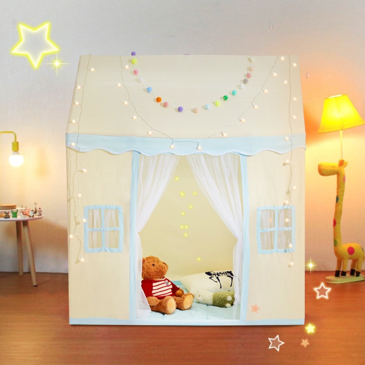 VEVOR Kids Play Tent, Kids Tent for Kids 1 - 5 Years Old, Toddler Tent with Mat and Tent Lamp, Tent for Kids with Windows for Indoor and Outdoor, Play House Castle Tent for Boys and Girls, Beige