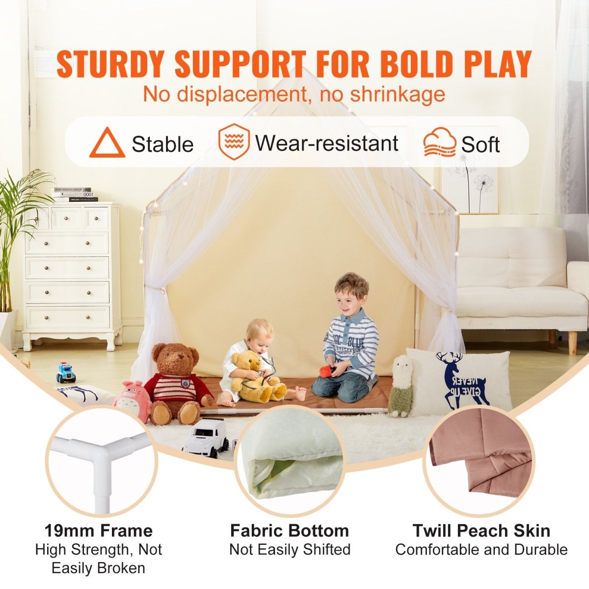 VEVOR Kids Play Tent, Kids Tent for Kids 1 - 5 Years Old, Toddler Tent with Mat and Tent Lamp, Tent for Kids with Windows for Indoor and Outdoor, Yurt Tent for Boys and Girls, Beige