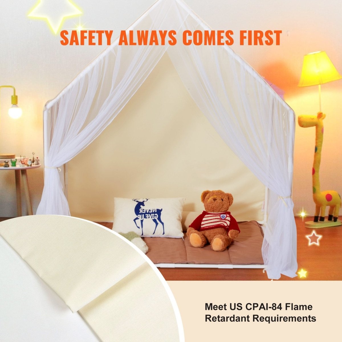 VEVOR Kids Play Tent, Kids Tent for Kids 1 - 5 Years Old, Toddler Tent with Mat and Tent Lamp, Tent for Kids with Windows for Indoor and Outdoor, Yurt Tent for Boys and Girls, Beige