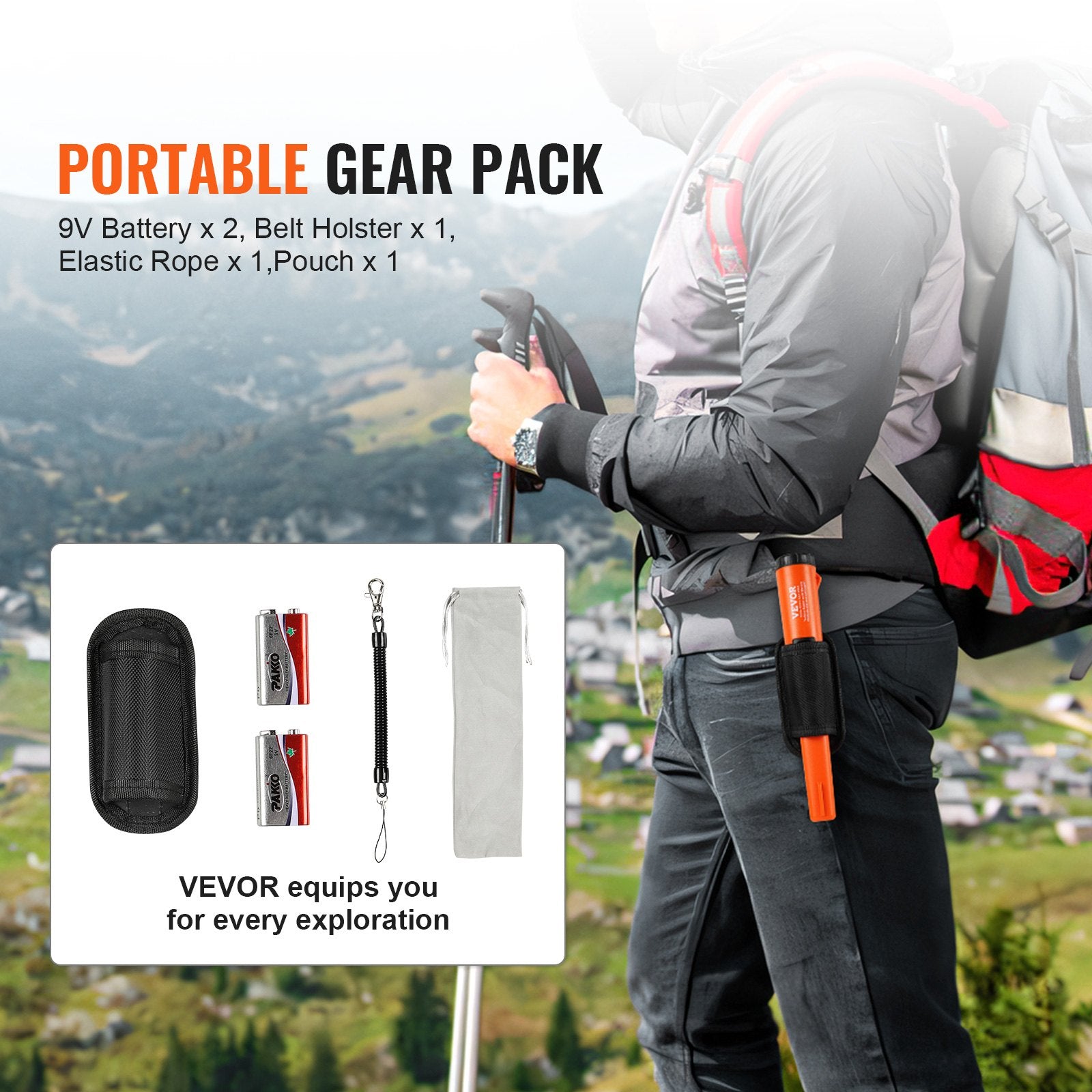 VEVOR Metal Detector Pinpointer, IP68 Fully Waterproof Handheld Pin Pointer Wand, 11.4 cm Detection Depth, 3 Modes, Professional Treasure Hunting Probe with Holster and 9V Battery, for Adults and Kids