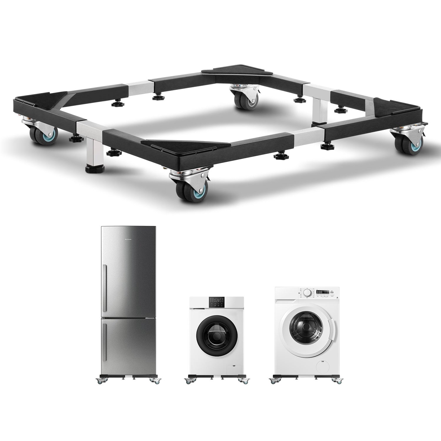 VEVOR Fridge Stand Mobile Base, 1200 lbs Load Capacity, Washing Machine Stand with 8 Locking Twin Wheels and 4 Brakes, 23-36.6 Inches Adjustable Furniture Dolly for Washer, Refrigerator and Dryer