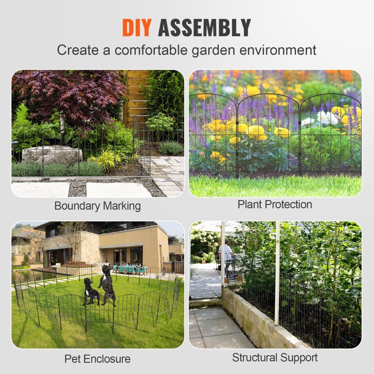 VEVOR Garden Fence, No Dig Fence 61 x 33 cm Animal Barrier Fence, Underground Decorative Garden Fencing with 5.08 cm Spike Spacing, Metal Dog Fence for the Yard and Outdoor Patio, 28 Pack