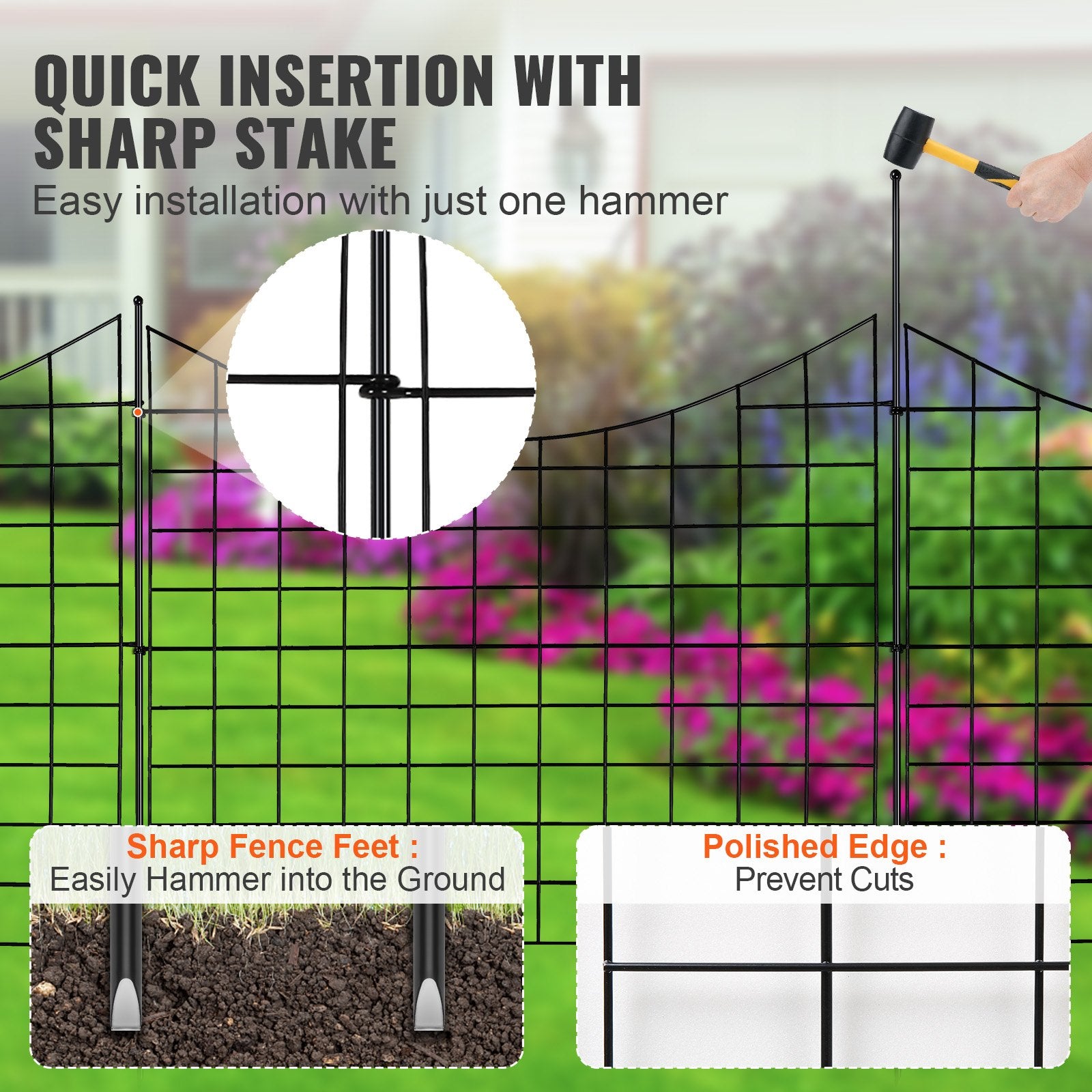 VEVOR Garden Fence, 75×93 cm Animal Barrier Fence, Underground Decorative Garden Fencing with 6.38 cm Spike Spacing, Metal Dog Fence for the Yard and Outdoor Patio, 5 Pack