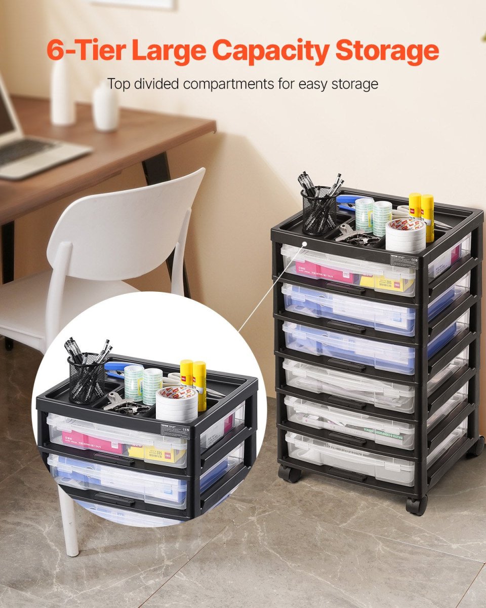 Scrapbook Rolling Storage Cart 6 - Tier Large Capacity with 6 Clear Cases Black
